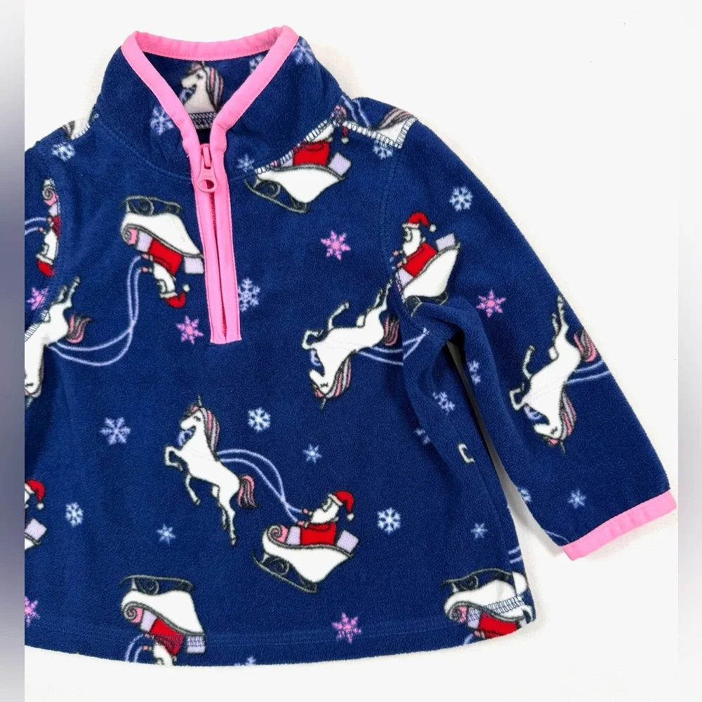 OSHKOSH B’GOSH Baby Girls’ Cozie Santa Unicorn Fleece Quarter Zip Jacket Size 6M